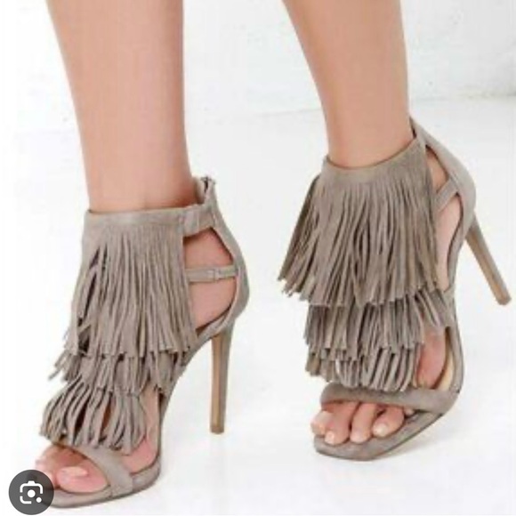 Madden Girl Taupe Fringe Heels - Picture 1 of 5